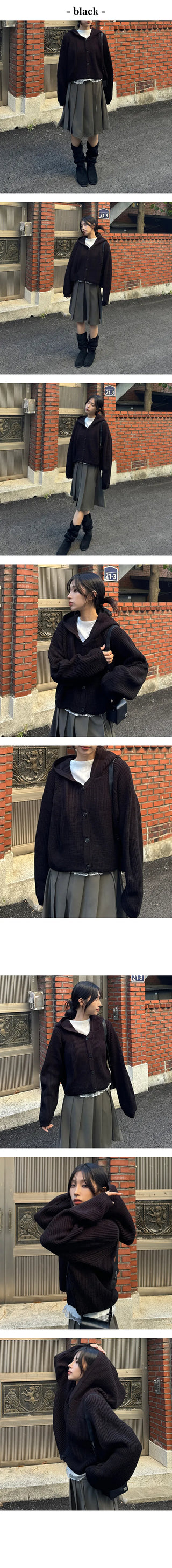 Slow Knit Hooded Zip Up Cardigan