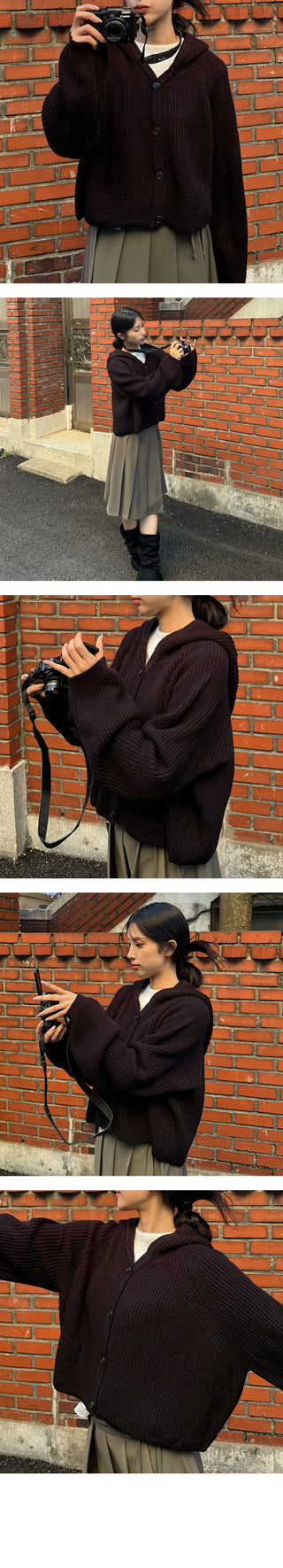 Slow Knit Hooded Zip Up Cardigan