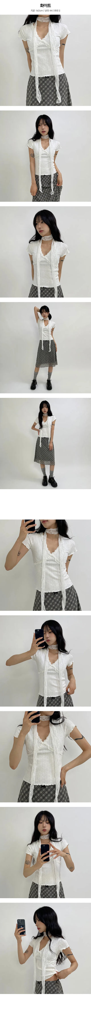 V neck Golji Lace Short Sleeve T shirt
