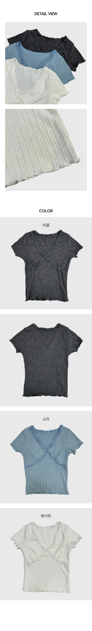 V neck Golji Lace Short Sleeve T shirt