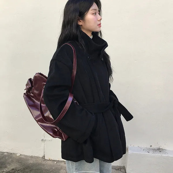 Planning Dalline high neck collar belt half coat