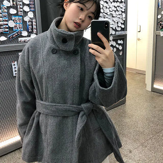 Planning Dalline high neck collar belt half coat