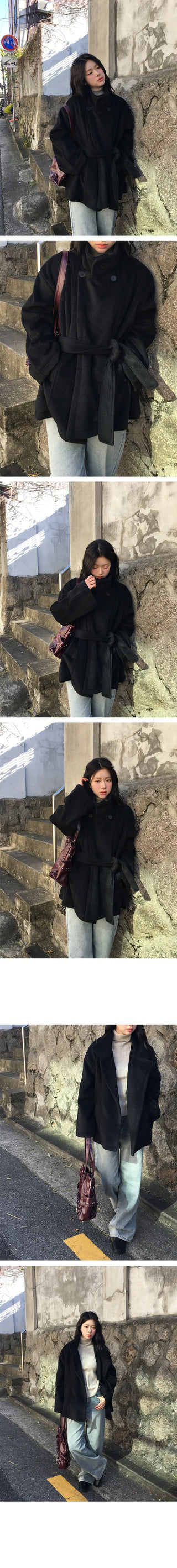 Planning Dalline high neck collar belt half coat