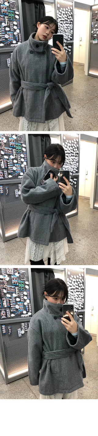 Planning Dalline high neck collar belt half coat