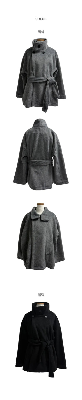 Planning Dalline high neck collar belt half coat