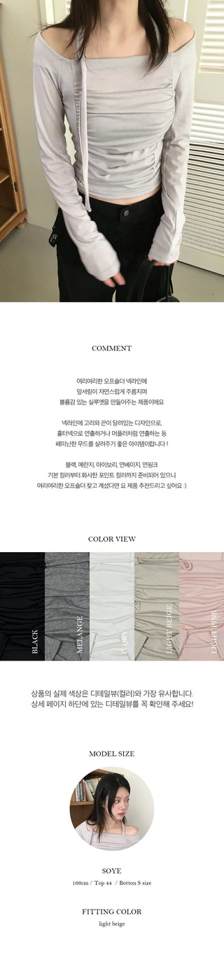 Scarf Shirring Off Shoulder Tee