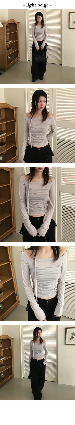 Scarf Shirring Off Shoulder Tee