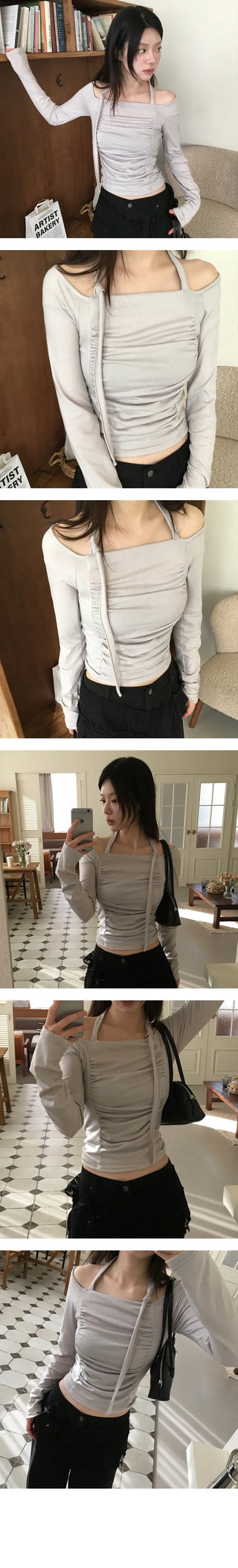 Scarf Shirring Off Shoulder Tee
