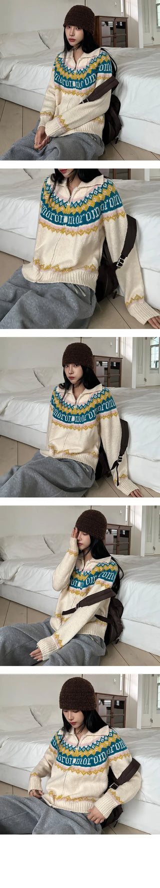 Muni Nordic Collar Knit Zip Up