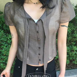 Tie See Through Blouse