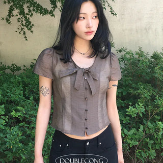 Tie See Through Blouse
