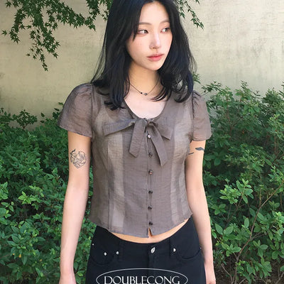 Tie See Through Blouse