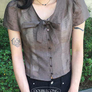 Tie See Through Blouse