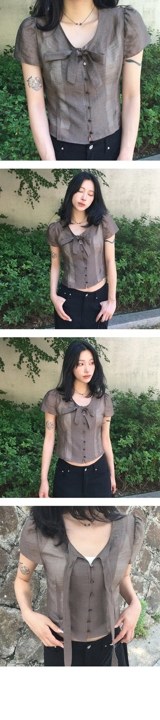 Tie See Through Blouse