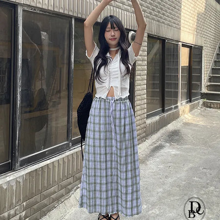 Yoru Maxi Check Long Skirt