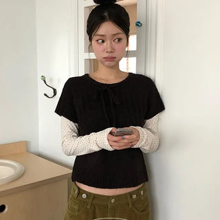 Leaden Soft Ribbon Short Sleeve Knit