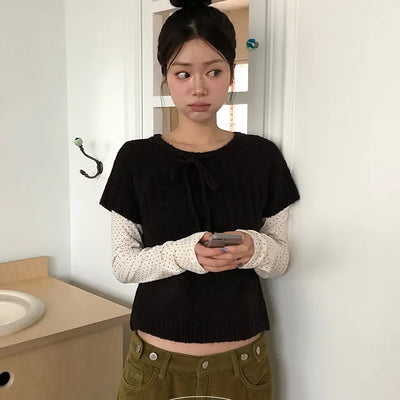 Leaden Soft Ribbon Short Sleeve Knit