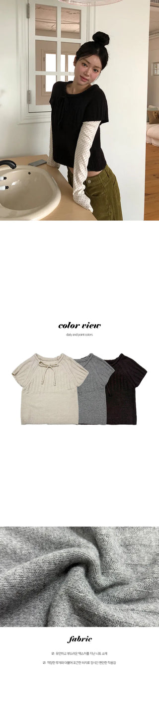 Leaden Soft Ribbon Short Sleeve Knit
