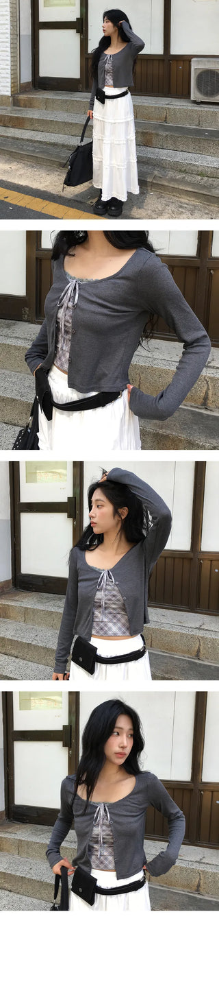 Popo Check Nashi Cardigan Set
