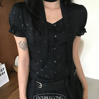 Dot Tie Puff Blouse