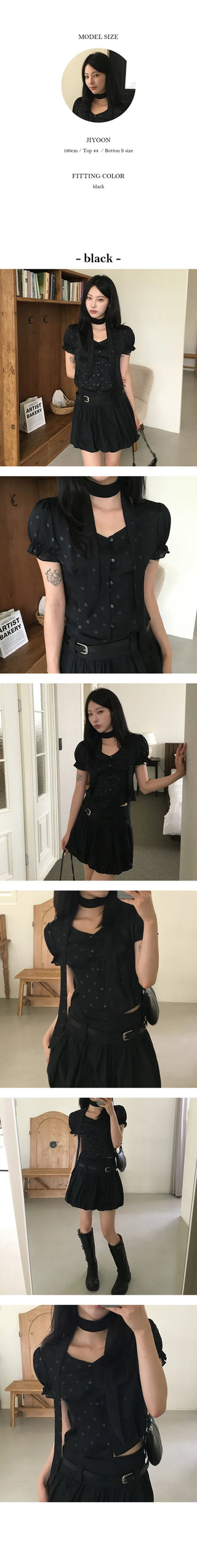 Dot Tie Puff Blouse
