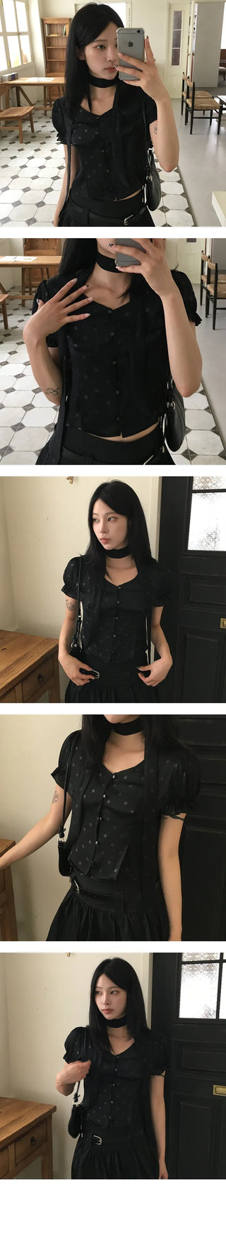 Dot Tie Puff Blouse