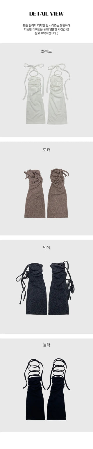 Strap shirring point leg warmers