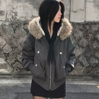 Bonnie cut fur hooded overfit padded jumper
