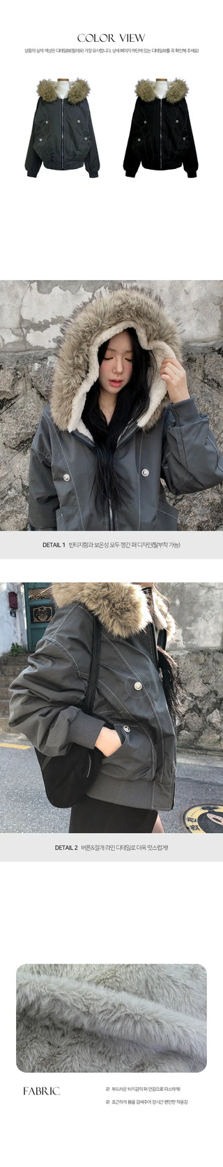 Bonnie cut fur hooded overfit padded jumper