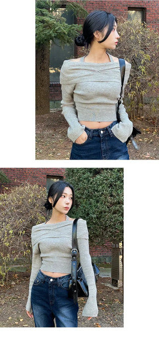Lowest Price Promotion Halter Strap Off Shoulder Knit