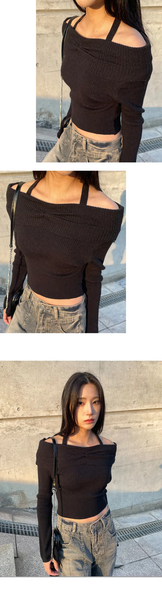 Lowest Price Promotion Halter Strap Off Shoulder Knit
