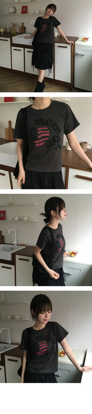 Older Printed Crop Short Sleeve T Shirt