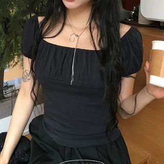 Bizet Shirring Off Shoulder Short Sleeve