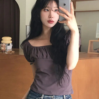 Bizet Shirring Off Shoulder Short Sleeve