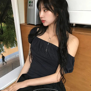 Bizet Shirring Off Shoulder Short Sleeve