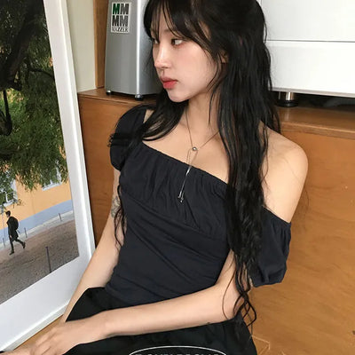 Bizet Shirring Off Shoulder Short Sleeve