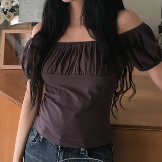 Bizet Shirring Off Shoulder Short Sleeve