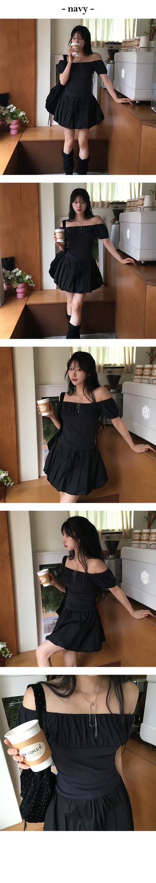 Bizet Shirring Off Shoulder Short Sleeve