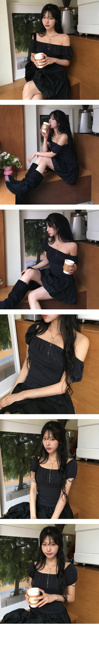 Bizet Shirring Off Shoulder Short Sleeve