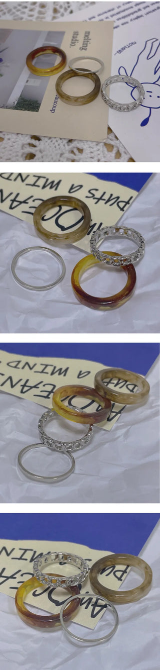 silver marble ring set