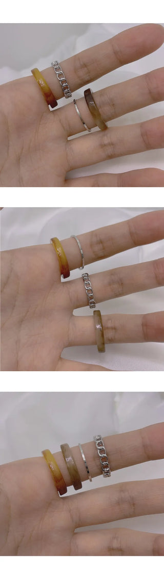 silver marble ring set