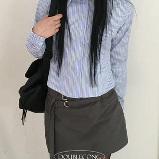 Anso Striped Crop Shirt