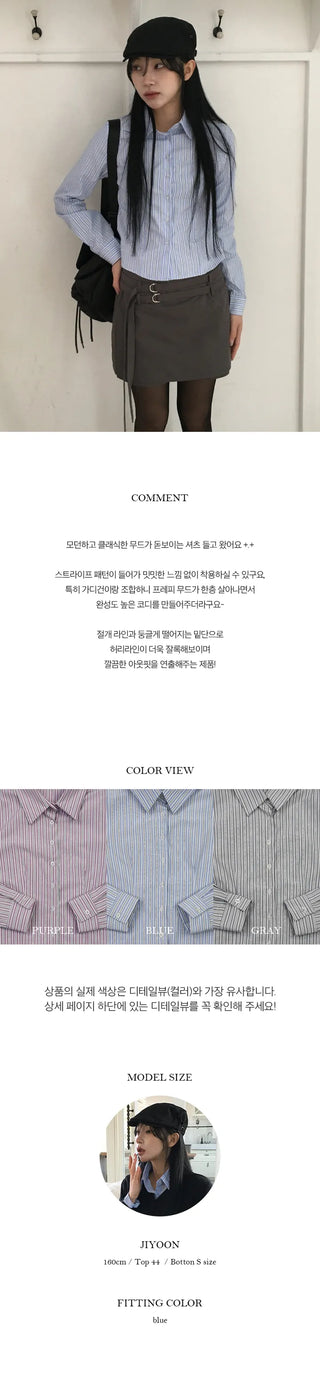 Anso Striped Crop Shirt