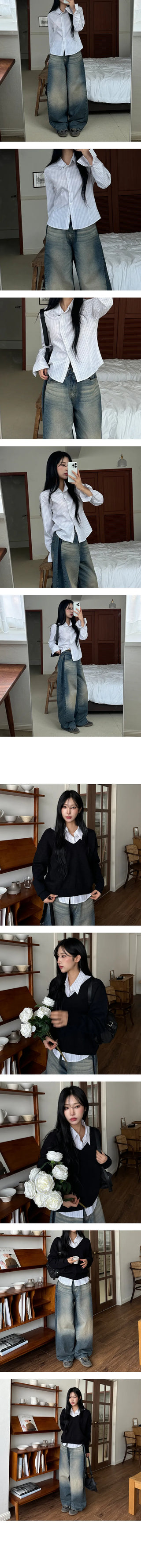 Ed Stripe Line Crop Shirt
