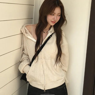 Steen Knit Loose Fit Hooded Zip Up