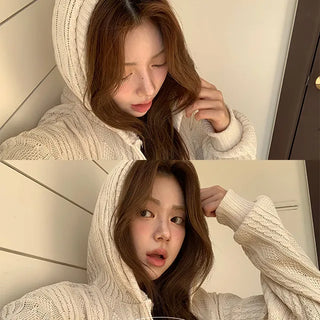 Steen Knit Loose Fit Hooded Zip Up