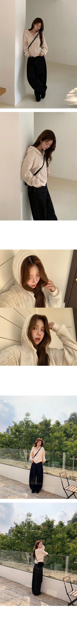 Steen Knit Loose Fit Hooded Zip Up