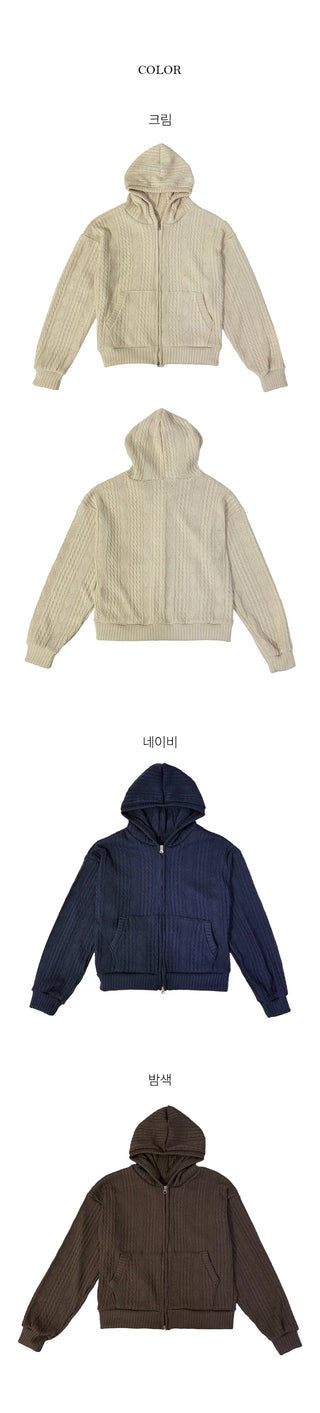 Steen Knit Loose Fit Hooded Zip Up