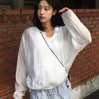 Dot Frill See Through Hooded Windbreaker