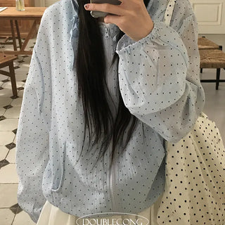 Dot Frill See Through Hooded Windbreaker